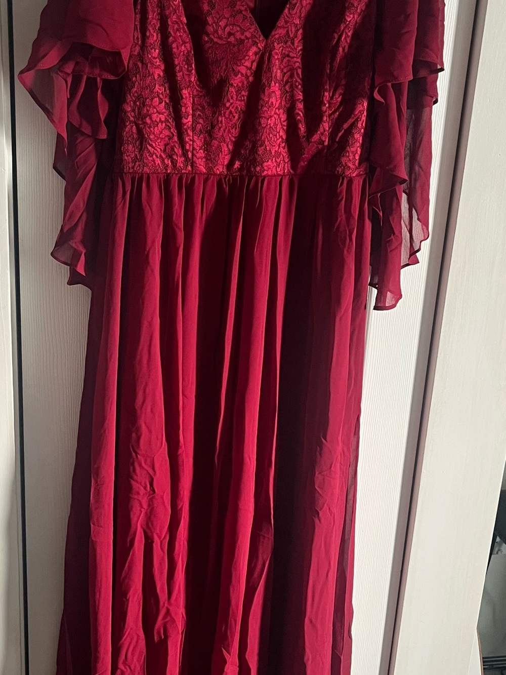 Ever Pretty Burgundy Maxi Dress with Lace Bodice Sz 12 NWT
